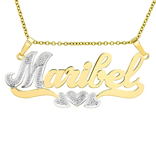 Double Bail Nameplate Pendant with Rhodium Sparkle in 14K Gold