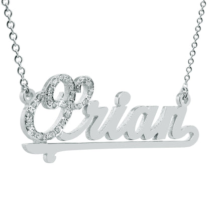 Diamonds on First Letter Name Pendant Charm Necklace in 14K Gold