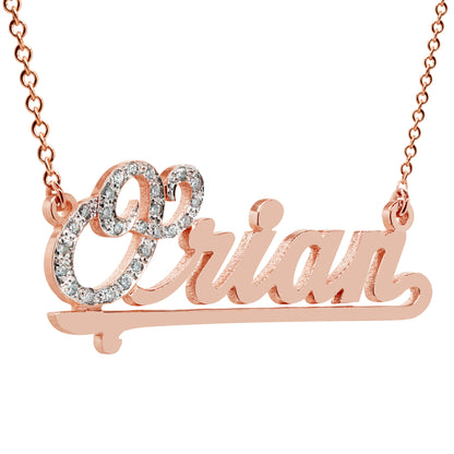 Diamonds on First Letter Name Pendant Charm Necklace in 14K Gold