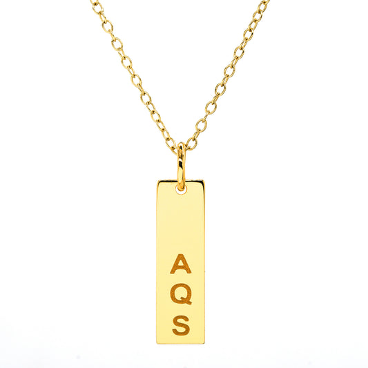 3 Initial Vertical Rectangle Bar Pendant in 14K Gold