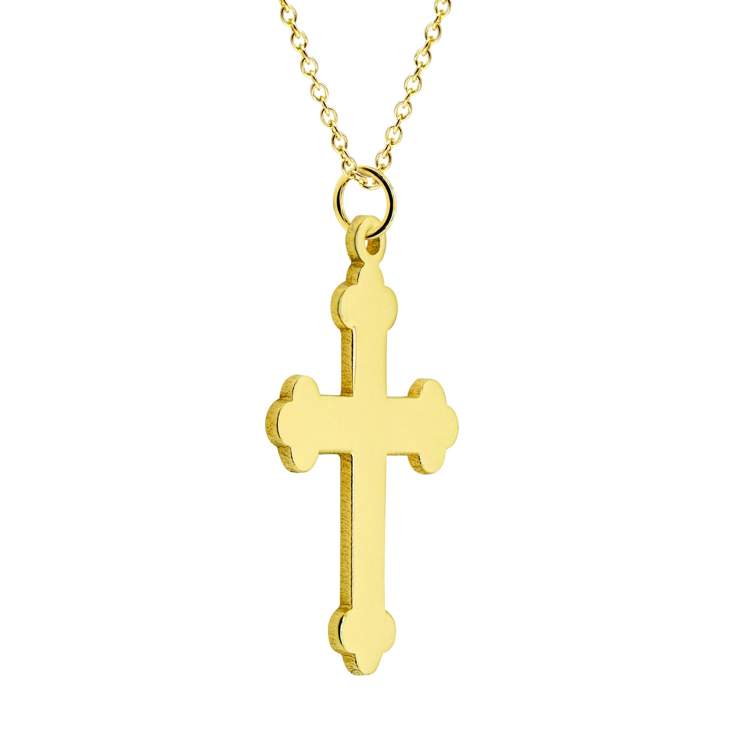 Budded Cross in 14K High Polished Gold with Chain Options