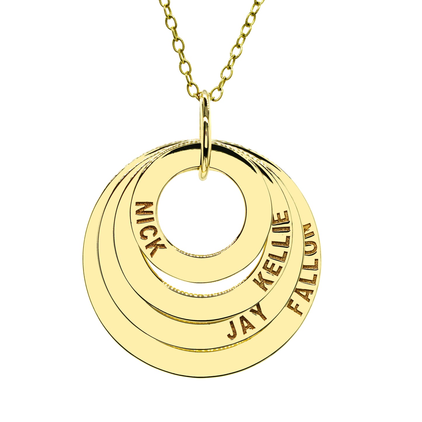 Multiple Name and Multiple Disc Pendant in High Polish 14K Gold