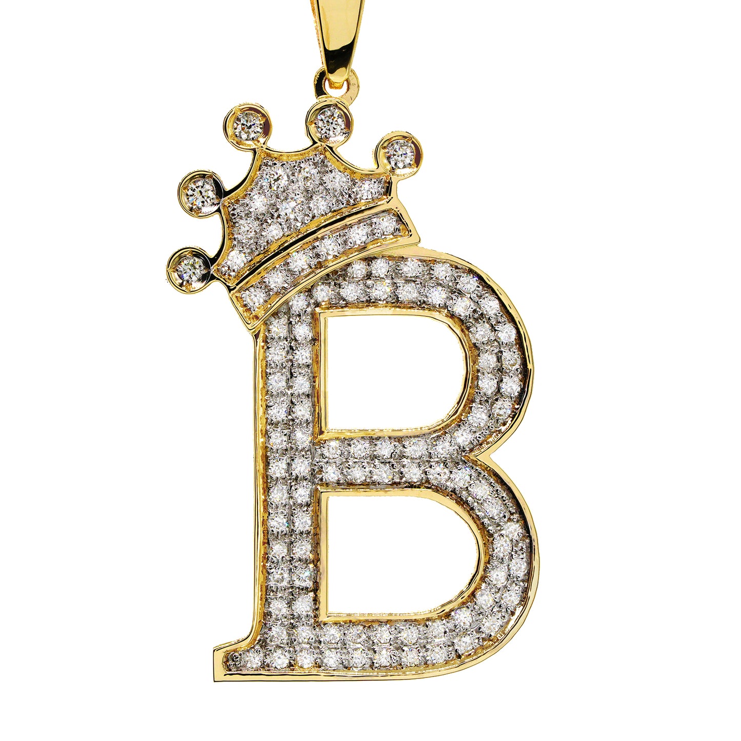 14K Gold Crowned Initial Pendant Charm with Diamonds and Chain Options