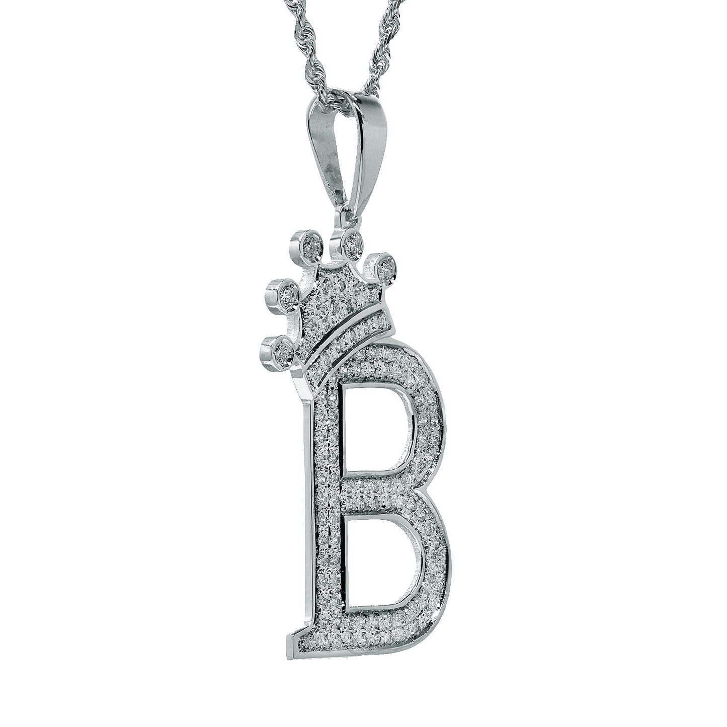 14K Gold Crowned Initial Pendant Charm with Diamonds and Chain Options