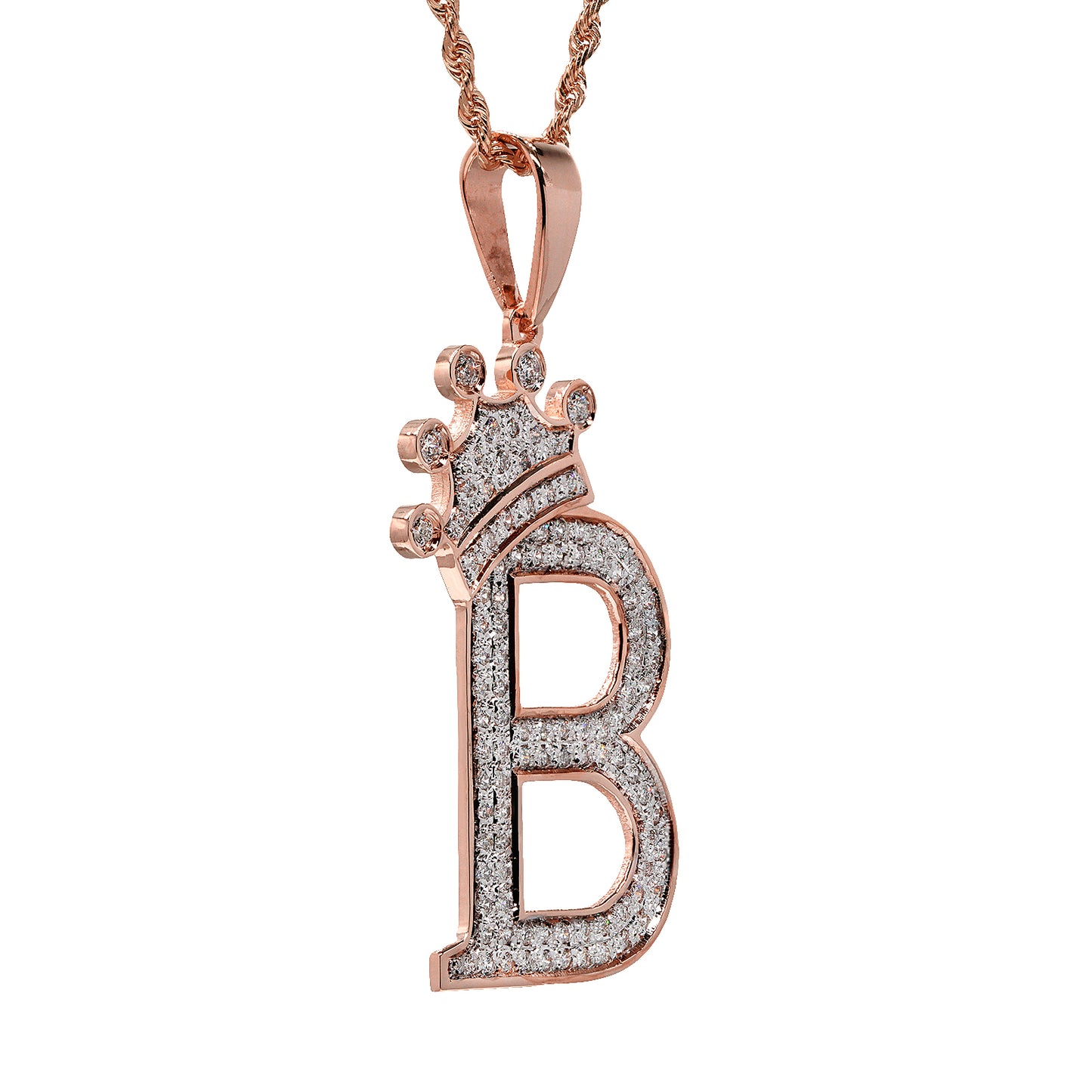 14K Gold Crowned Initial Pendant Charm with Diamonds and Chain Options