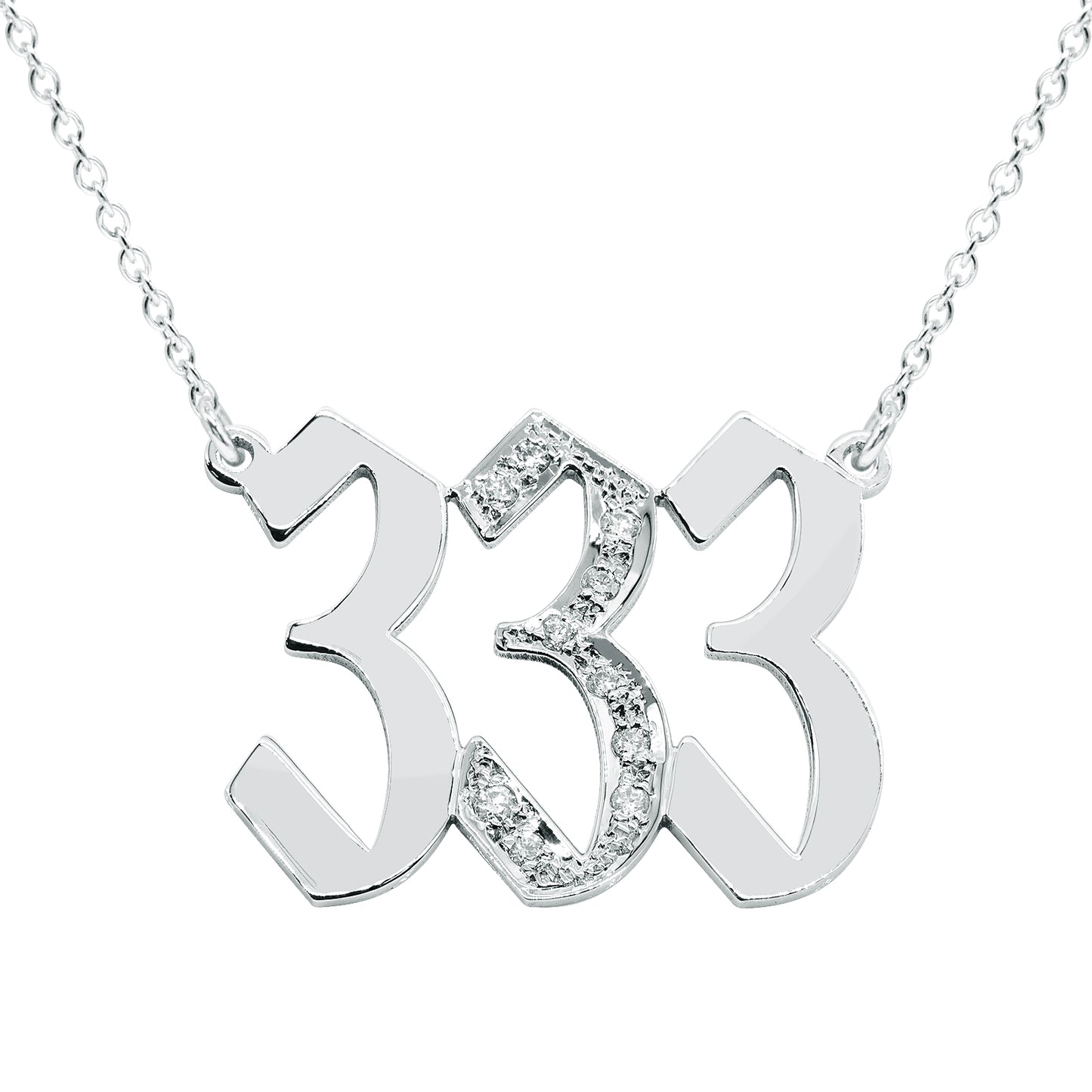 3 Digit Number Pendant with Genuine Diamonds and High Polished 14K Gold