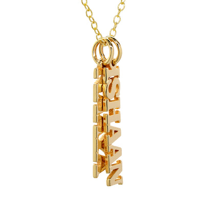 Vertical Name Pendant with Block Text in High Polished 14K Gold