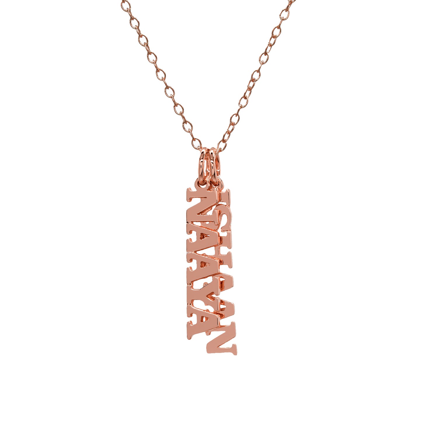 Vertical Name Pendant with Block Text in High Polished 14K Gold