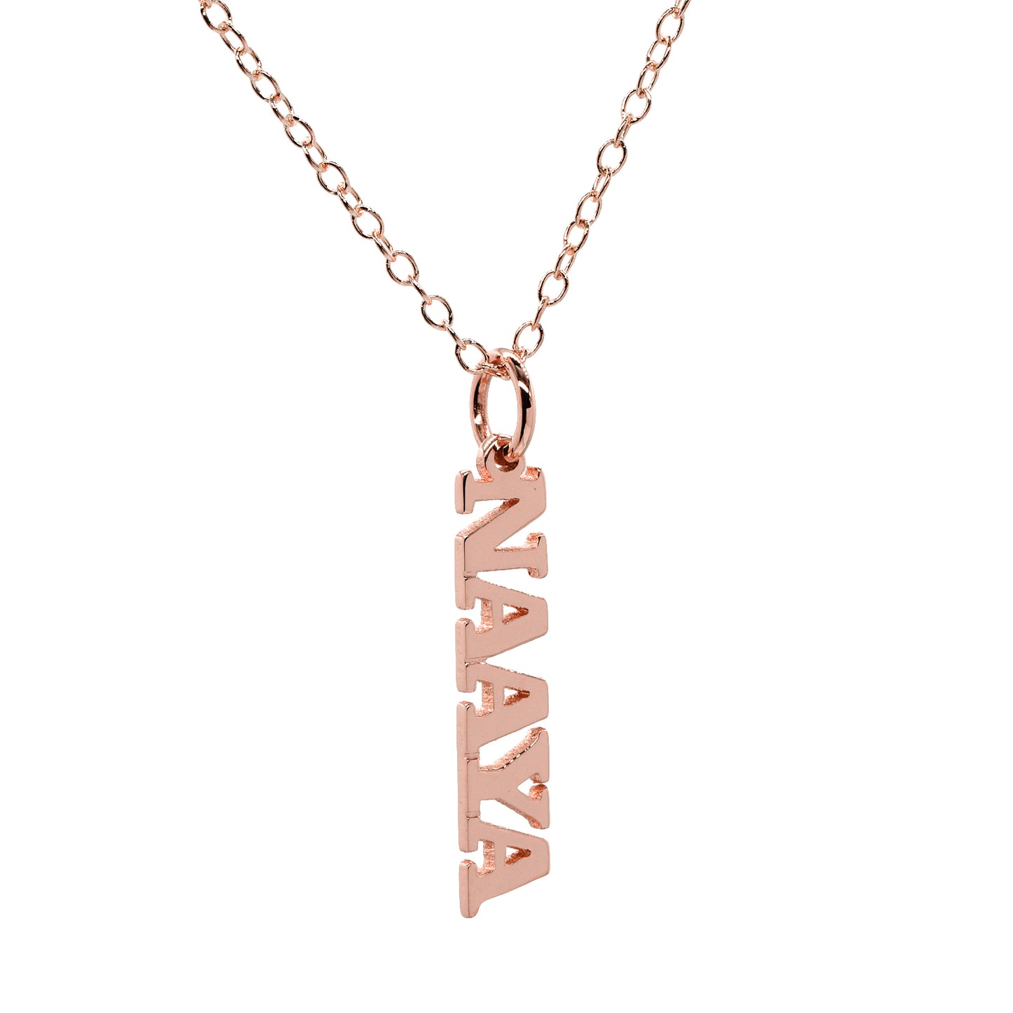 Vertical Name Pendant with Block Text in High Polished 14K Gold