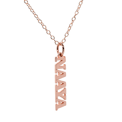 Vertical Name Pendant with Block Text in High Polished 14K Gold