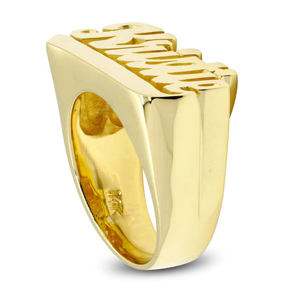 Underscored Script Text Name Ring with High Polish Face and Featured in 14K Gold