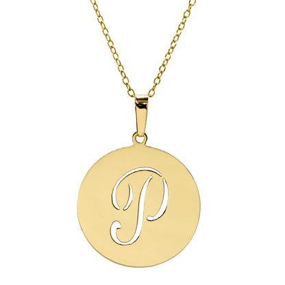 Punch Out Initial Disc Charm Pendant in High Polished 14K Gold | 21mm