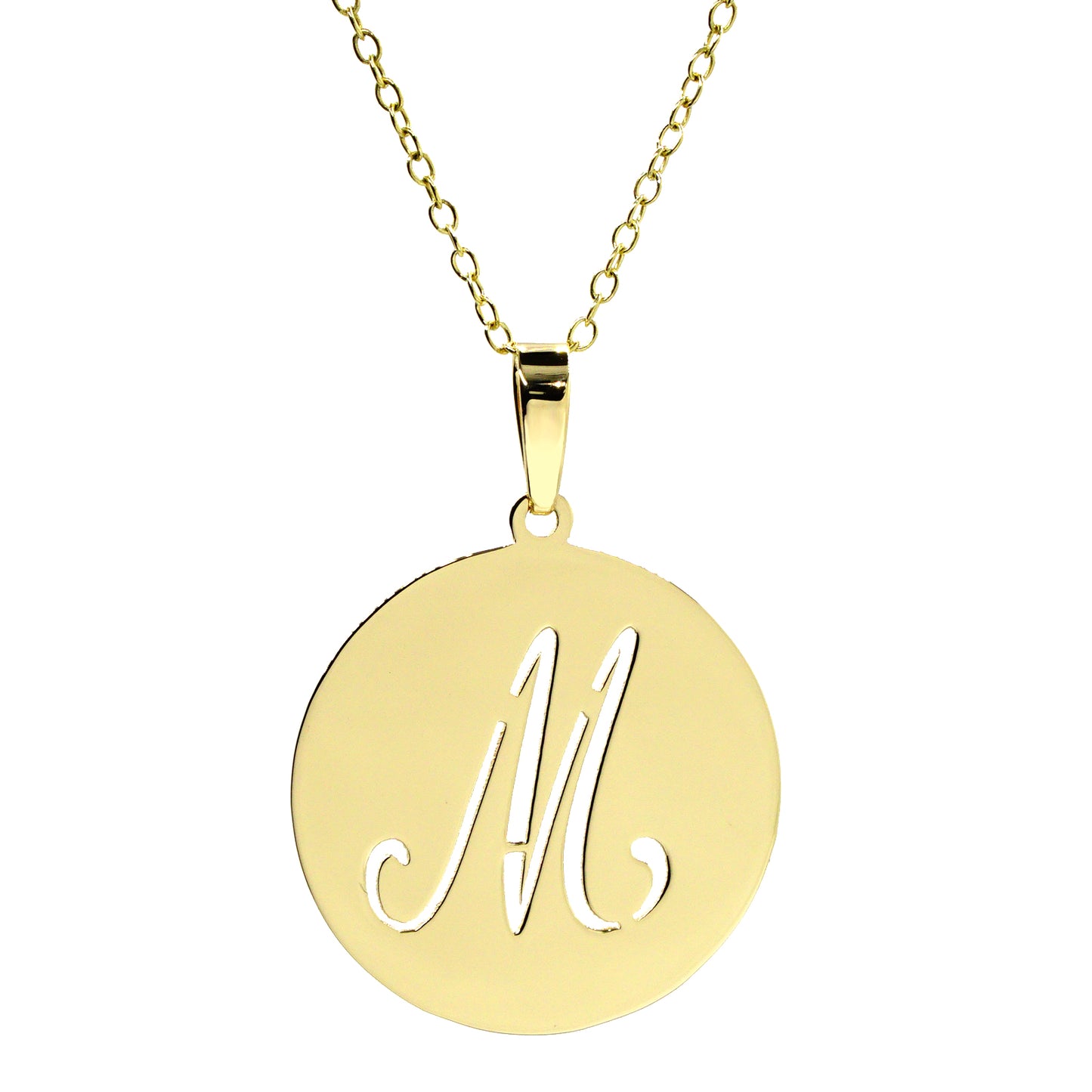 Punch Out Initial Disc Charm Pendant in High Polished 14K Gold | 21mm