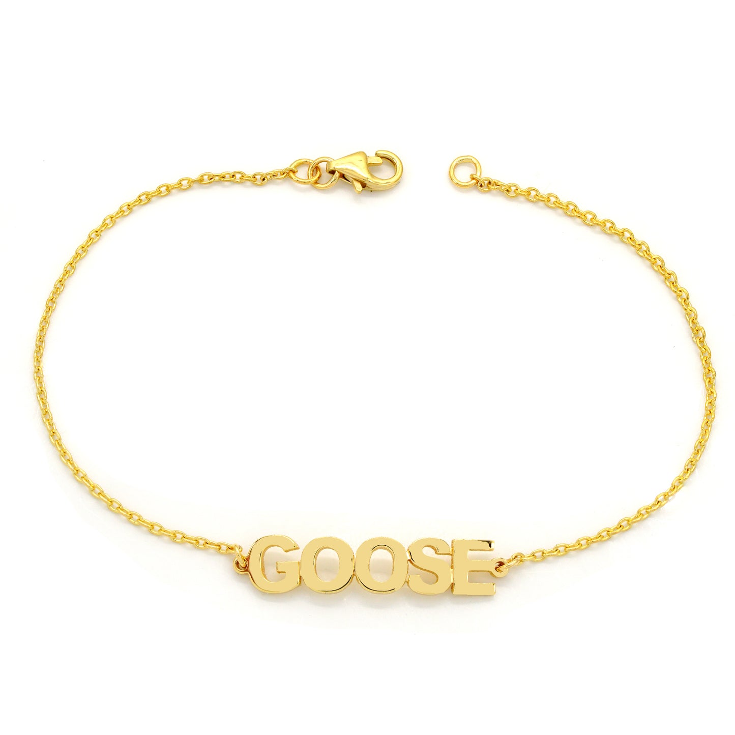 Custom Block Text Name Chain Bracelet in High Polished 14K Gold