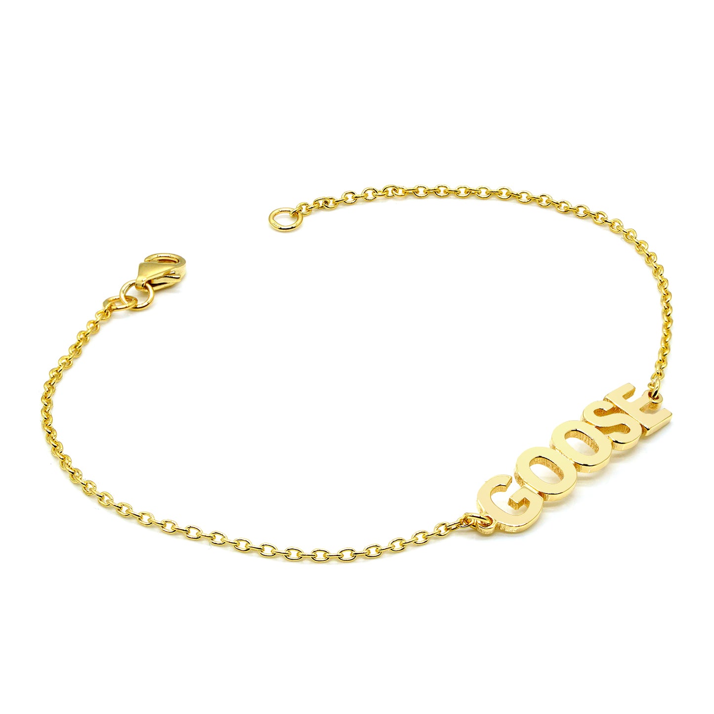 Custom Block Text Name Chain Bracelet in High Polished 14K Gold