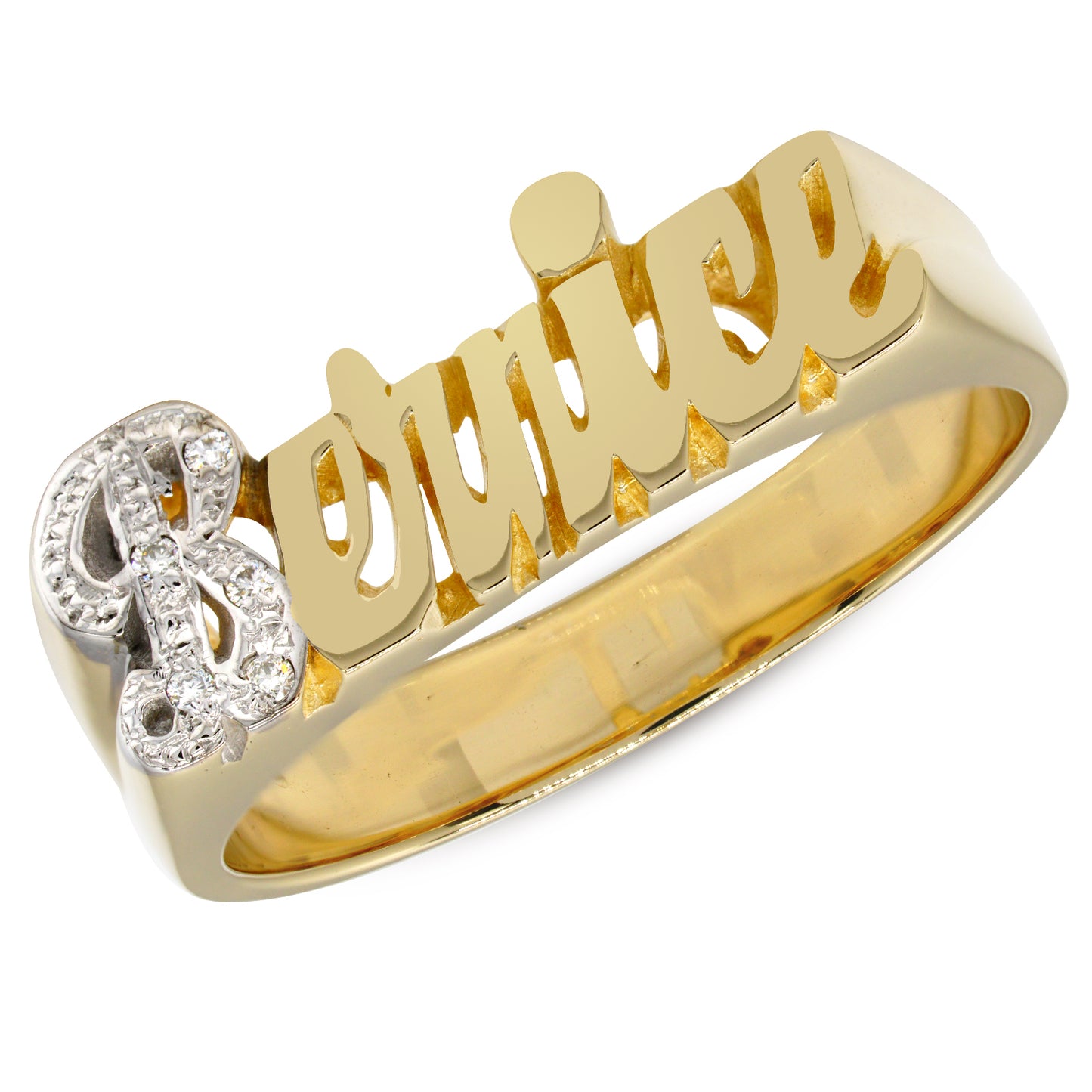 0.05ct Diamond Custom Nameplate in High Polished 14K Gold Ring