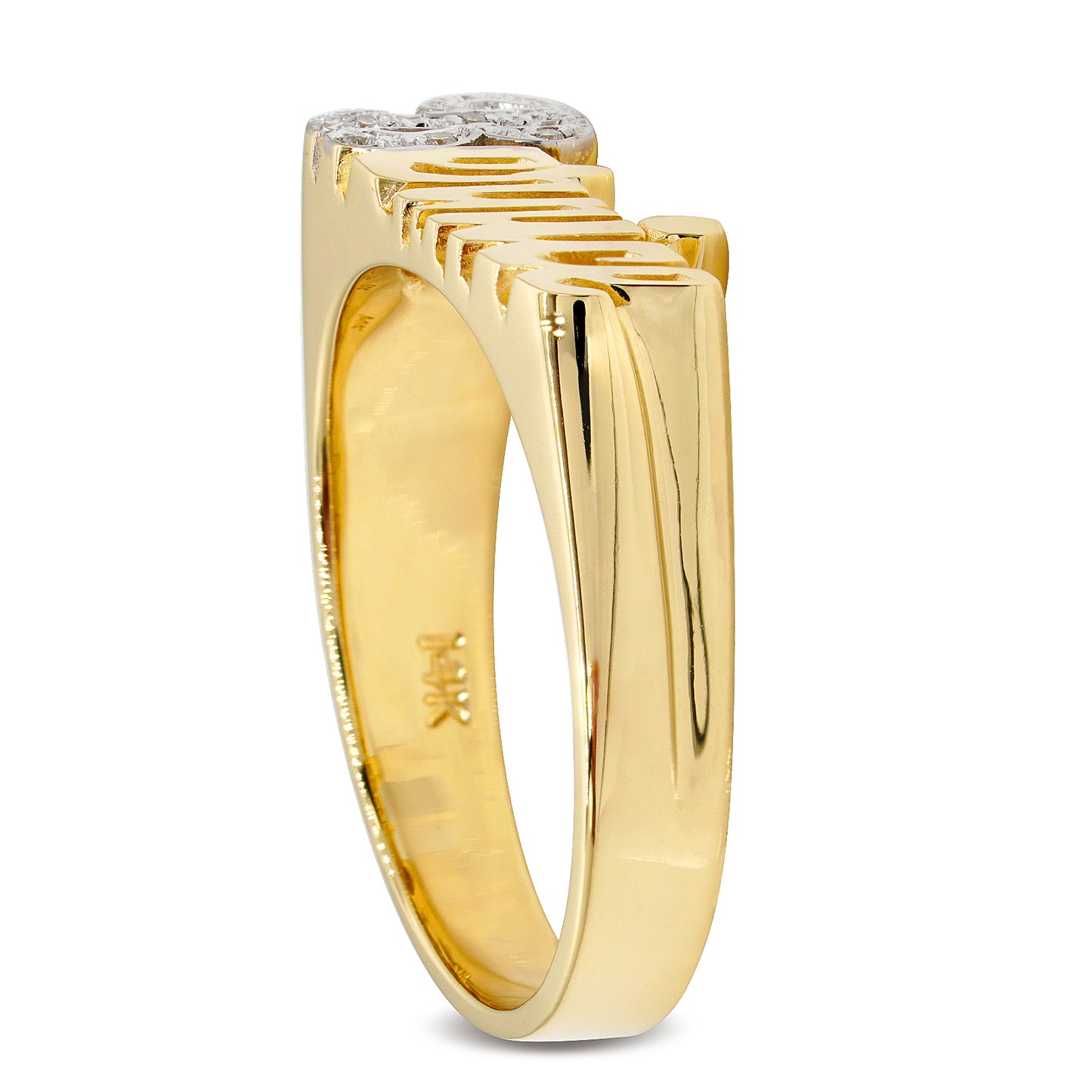 0.05ct Diamond Custom Nameplate in High Polished 14K Gold Ring