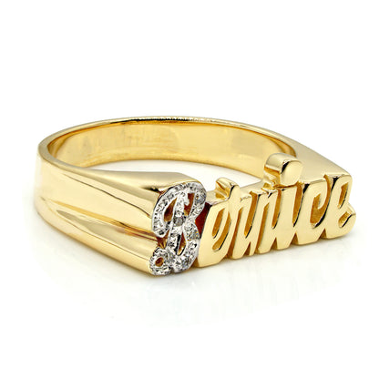 0.05ct Diamond Custom Nameplate in High Polished 14K Gold Ring