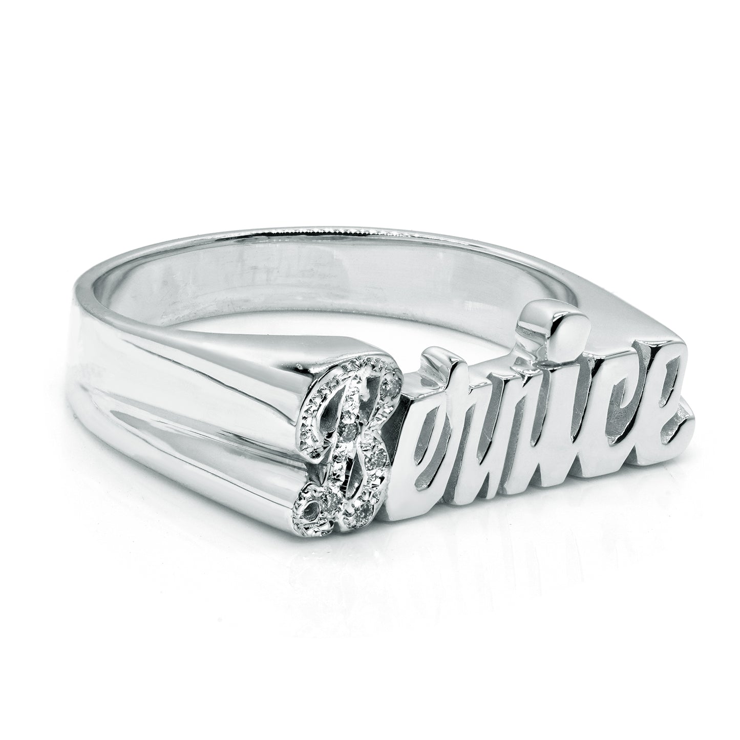 0.05ct Diamond Custom Nameplate in High Polished 14K Gold Ring