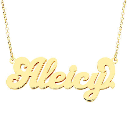 Custom Double Name Plate Necklace in High Polished 14K Gold