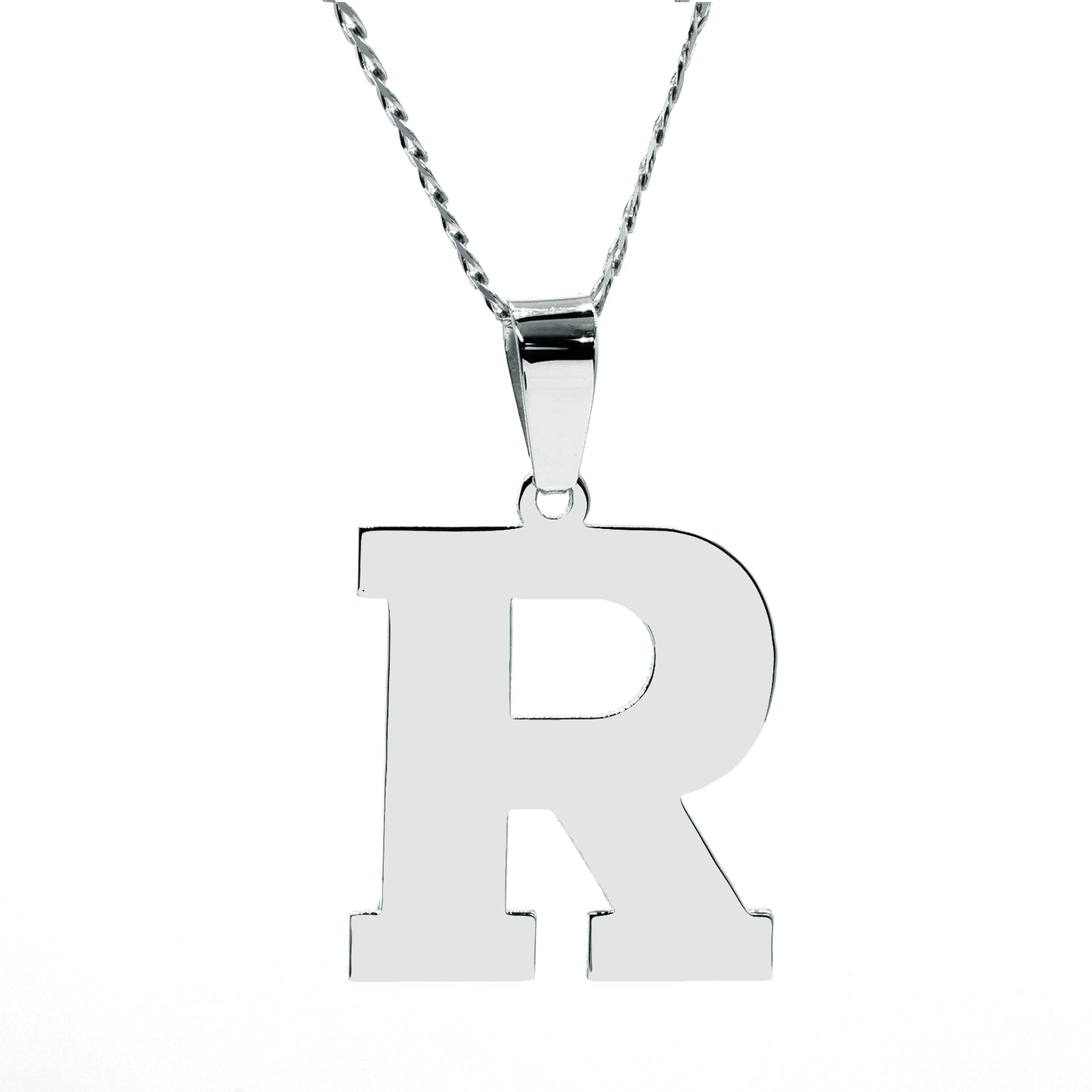 Block Text Initial Pendant in High Polished 14K Gold with Multiple Chain Options | 0.75 Inch