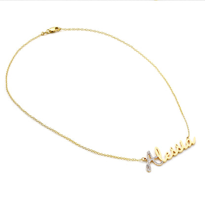 Personalized Name Pendant Necklace with Diamonds an High Polished 14K Gold