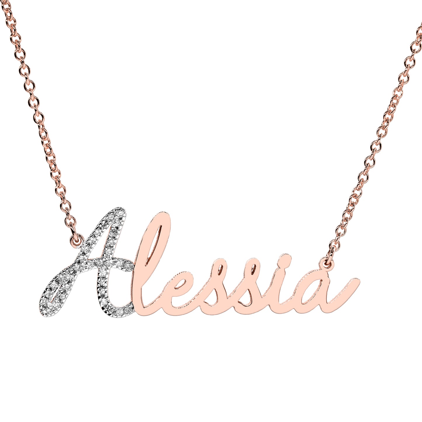 Personalized Name Pendant Necklace with Diamonds an High Polished 14K Gold