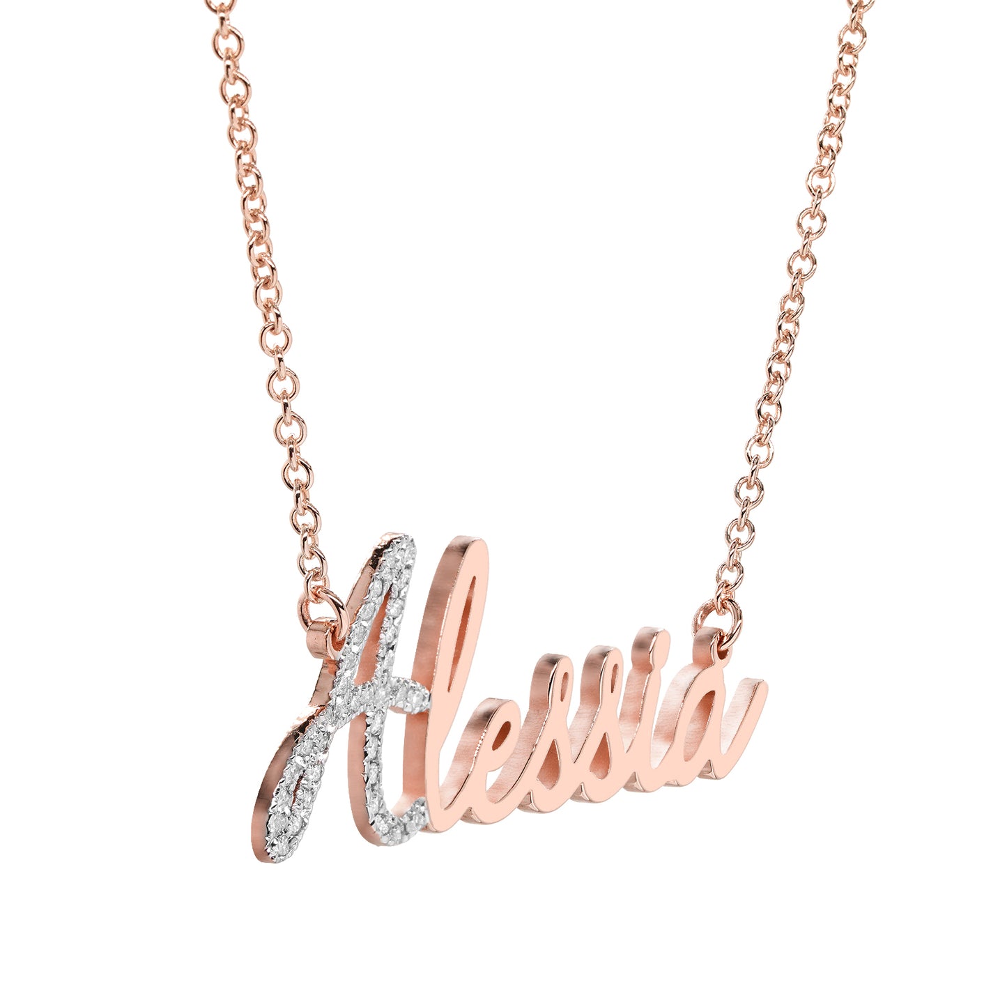 Personalized Name Pendant Necklace with Diamonds an High Polished 14K Gold