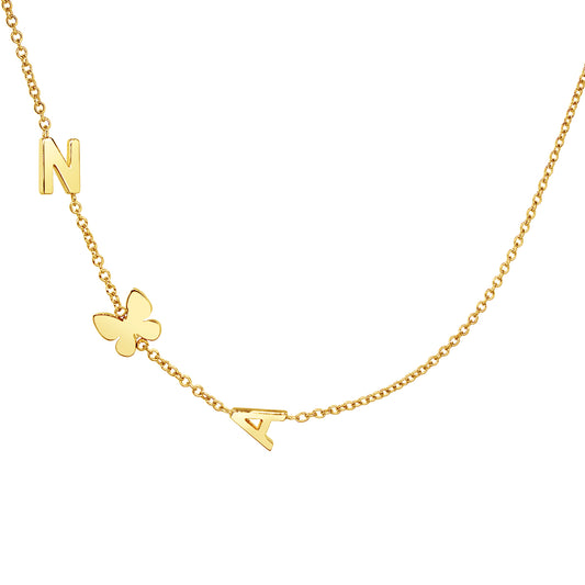 Butterfly Necklace with Custom Initials in 14K Gold Necklace | 6mm