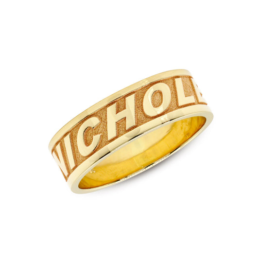 Raised Letters Engraving in High Polished 14K Gold Ring