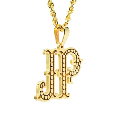 Gothic Initials Pendant Charm in High Polished 14K Gold | 0.75"