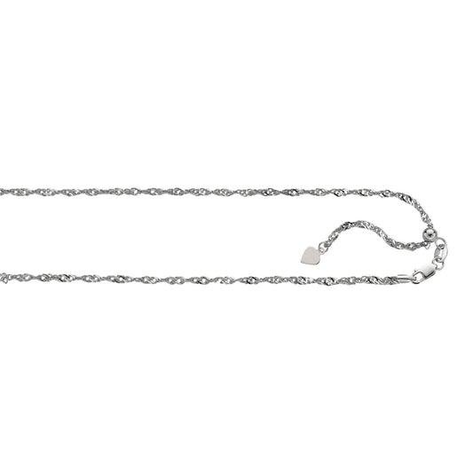 Sterling Silver Adjustable Singapore Chain Necklace with Lobster Clasp