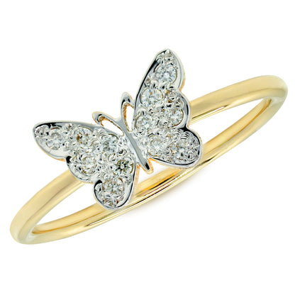 Diamond Pave setting Butterfly Ring in 14K Gold