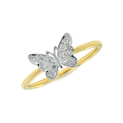 Diamond Pave setting Butterfly Ring in 14K Gold