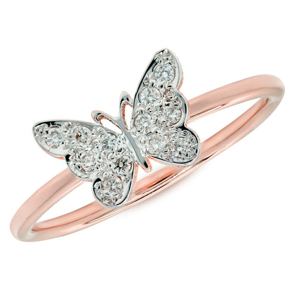 Diamond Pave setting Butterfly Ring in 14K Gold