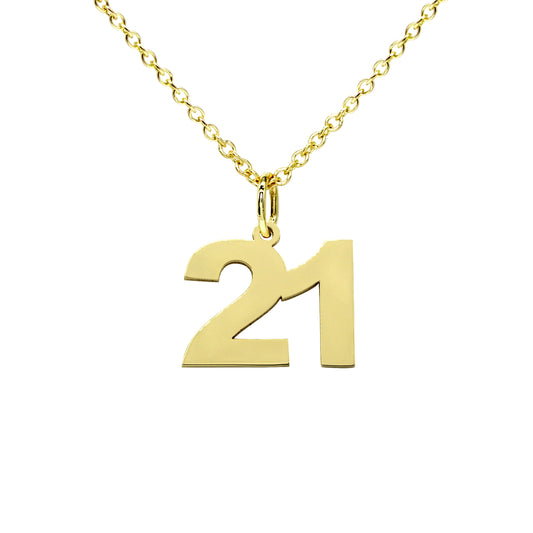 14K Gold Large Block Numbers Pendant | 14mm Tall