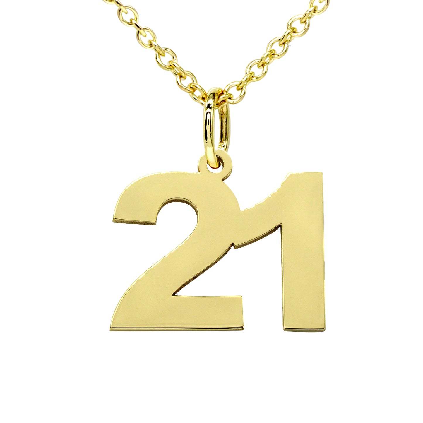 14K Gold Large Block Numbers Pendant | 14mm Tall