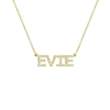 Custom 14K Gold and Diamond Pave Name Necklace