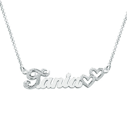 Double Heart Name Plate in 14kt. Gold with Sparkling First Letter