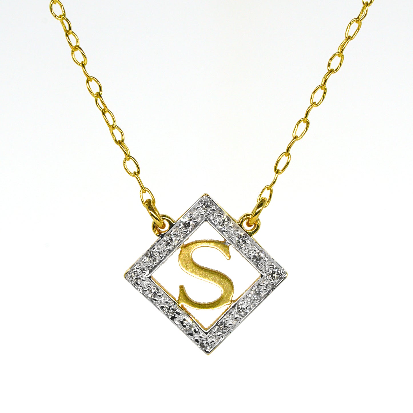 Initial Pendant Framed in Diamonds and Set in 14K Gold