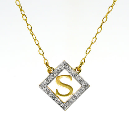 Initial Pendant Framed in Diamonds and Set in 14K Gold