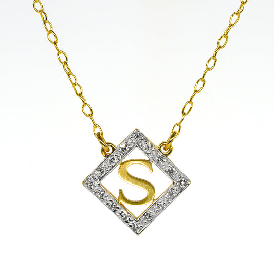 Initial Pendant Framed in Diamonds and Set in 14K Gold