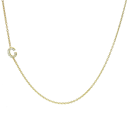 14K Gold and Diamonds Off-Center Initial Charm Necklace