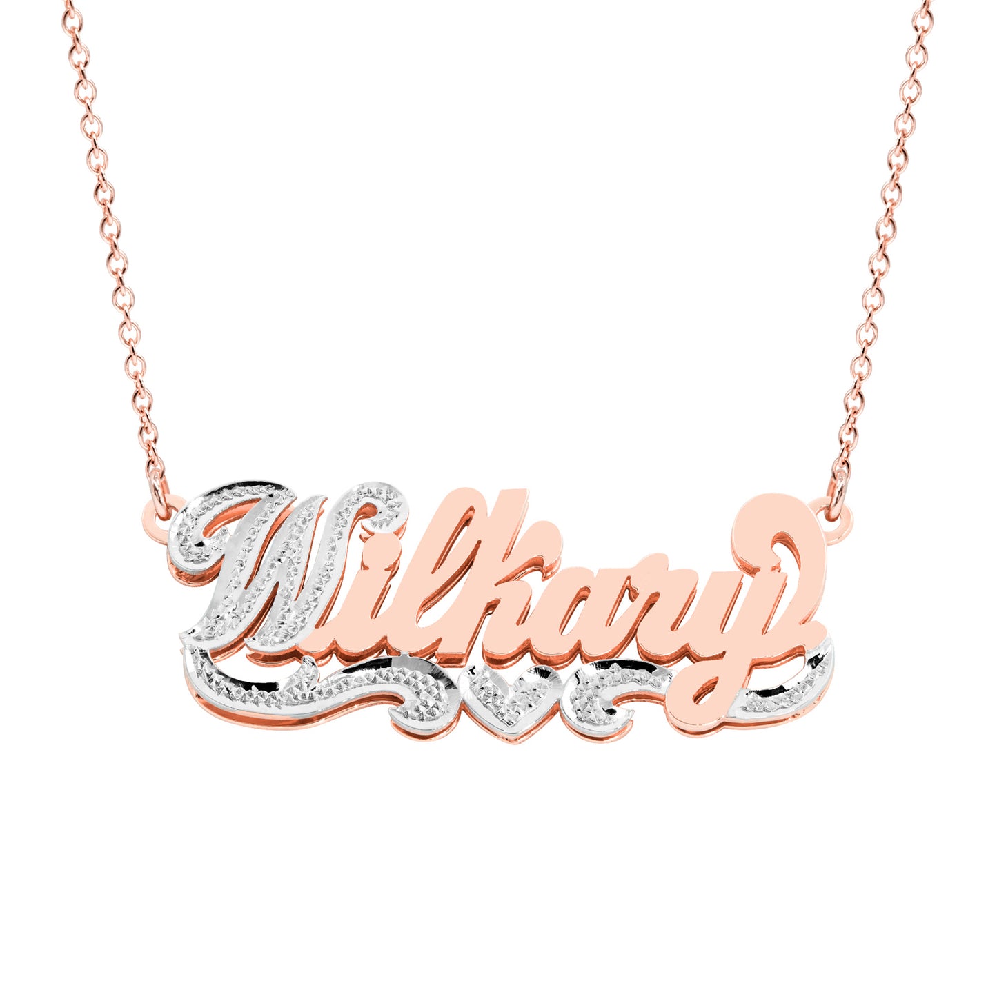 Double Layered Nameplate Necklace with Rhodium Sparkle on First Initial in 14K Gold