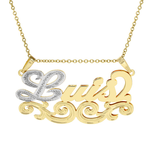 Name Plate Pendant with Fancy Filigree in 14K Gold