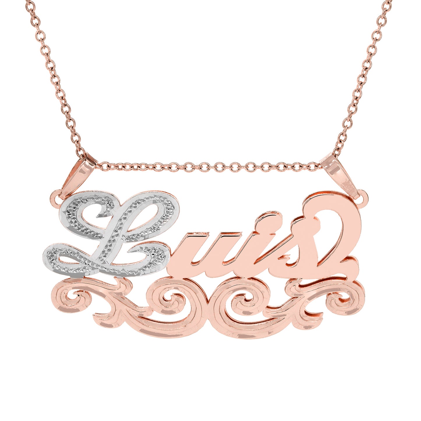 Name Plate Pendant with Fancy Filigree in 14K Gold