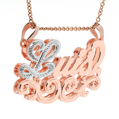 Name Plate Pendant with Fancy Filigree in 14K Gold