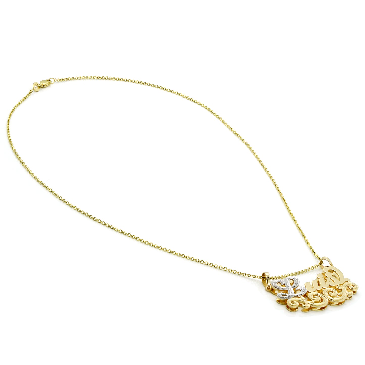 Name Plate Pendant with Fancy Filigree in 14K Gold