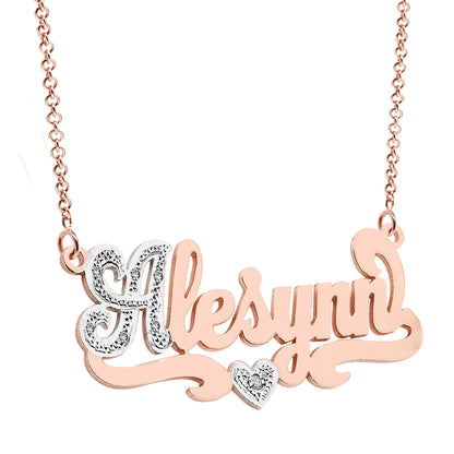 Custom 14kt. Gold Name Necklace with Diamond First Letter and Heart