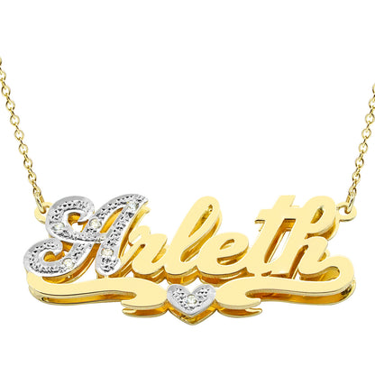 Custom Script Name Plate in 14K Gold and Diamonds on First Letter